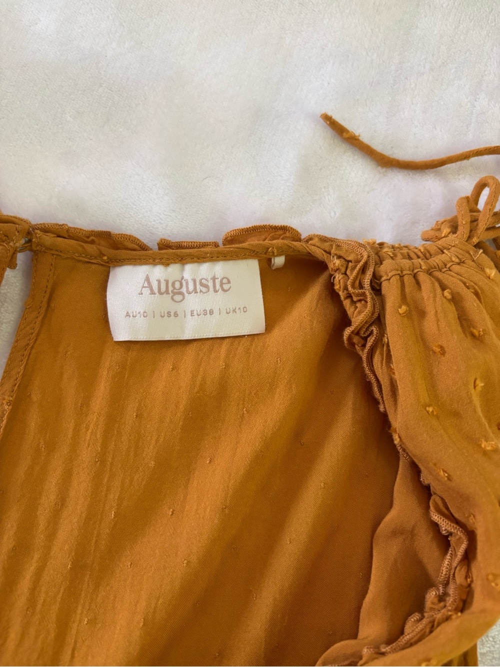 Auguste Swiss Dot Tiered Midi Dress Yellow Boho Cottagecore Babydoll Size US 6 - Picture 8 of 11